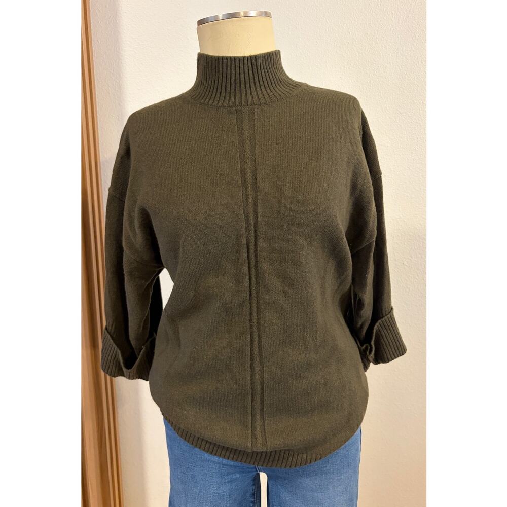 Gerard Darel Paris 100% Wool Olive Green Mock Neck Oversized Sweater Size 1